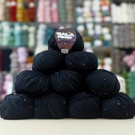 10 Adet 500 gr  Gala Payet Pullu İhraç Fazlası El Örgü İpliği - Siyah - Siyah Pullu