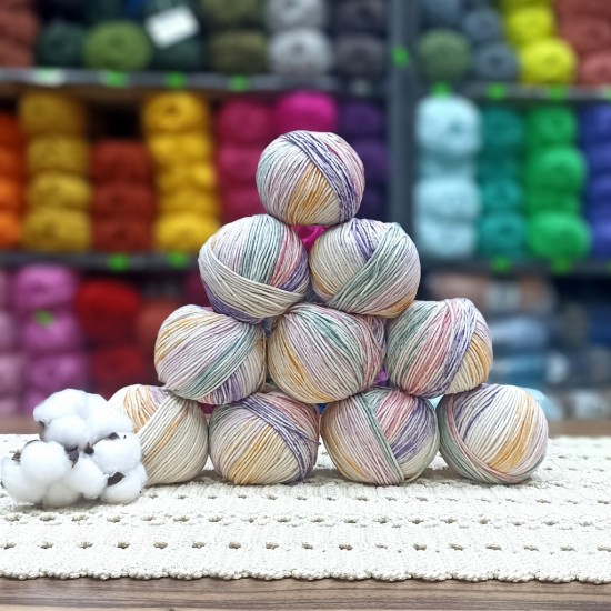 500 gr  %60 Pamuk Doku Batik Ebruli El Örgü İpi 10 Adet