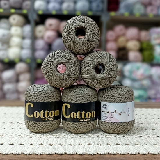 6 Adet (600) gr Cotton Love Yarns %100 Brezilya Saf Pamuk - Haki Bej