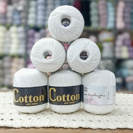 6 Adet (600) gr Cotton Love Yarns %100 Brezilya Saf Pamuk - Beyaz 6 Adet (600) gr Cotton Love Yarns %100 Brezilya Saf Pamuk - Beyaz
