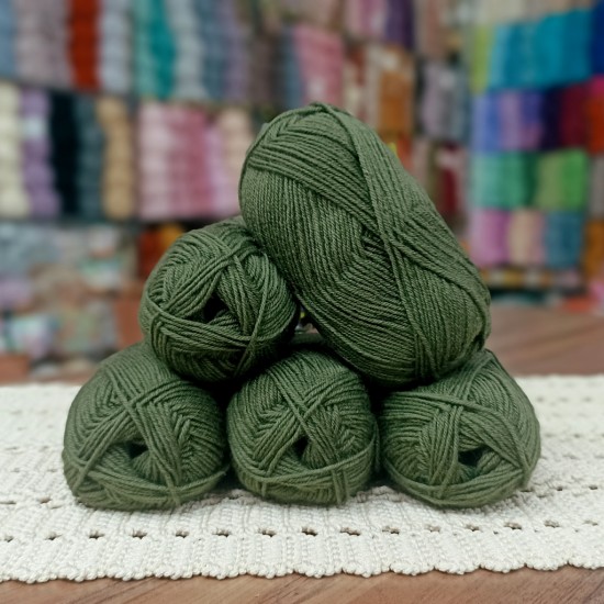 450 - 500 gr %75 Wool ( Yün ) İhraç Fazlası El Örgü İpi - Hareli Asker Yeşili