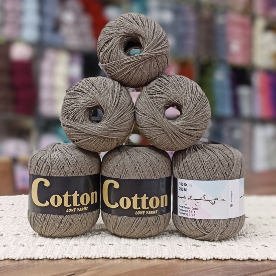6 Adet (600) gr Cotton Love Yarns %100 Brezilya Saf Pamuk - Boz Kahve