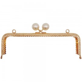 20.5 cm İncili Dikdörtgen Çanta Bursu Light Gold Metalli