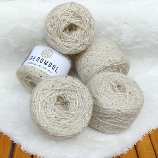 500 gr  TRENDWOOL  Alpaca - Yün Karışımı PULLU Fantazi El Örgü İpliği - Krem