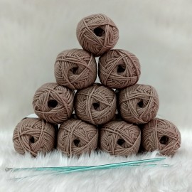 10 adet 50 gr (500 gr) %100 Pure Wool ( Yün) İhraç  El Örgü İpi - Sütlü Kahve