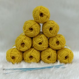 10 adet 50 gr (500 gr) %100 Pure Wool ( Yün) İhraç  El Örgü İpi - Sarı Hardal