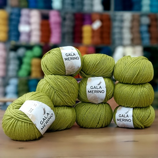 10 Adet 500 gr Gala Merino XL  %40 Merino S.W İhraç Fazlası El Örgü İpliği - 1031 XL Yağ Yeşili
