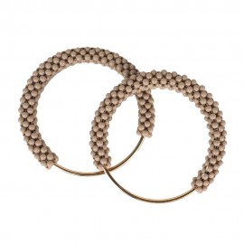 Örme İnci -Boncuklu Çanta Sapı İçi Metal Gold Halkalı 12 cm - Bej Boncuklu ( 1 çift)