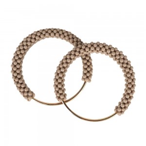 Örme İnci -Boncuklu Çanta Sapı İçi Metal Gold Halkalı 12 cm - Bej Boncuklu ( 1 çift)