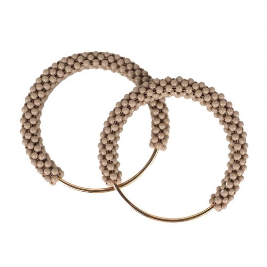 Örme İnci -Boncuklu Çanta Sapı İçi Metal Gold Halkalı 12 cm - Bej Boncuklu ( 1 çift)