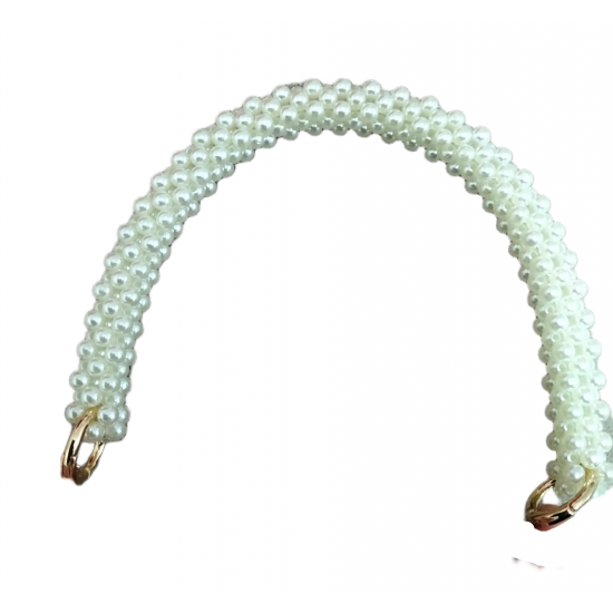 Örme İnci -Boncuklu Çanta Sapı 31 cm - Krem İncili