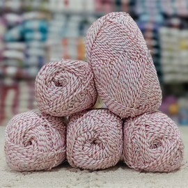 500 gr %80 Pamuk SİMLİ El Örgü İpi - Beyaz-Pembe Renkli Simli