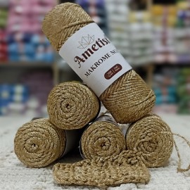 5 Adet (500 gr) Ametist Makrome No:3 El Örgü İpi - Parlak Hareli Gold Hasır