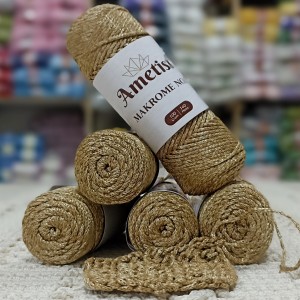 5 Adet (500 gr) Ametist Makrome No:3 El Örgü İpi - Parlak Hareli Gold Hasır