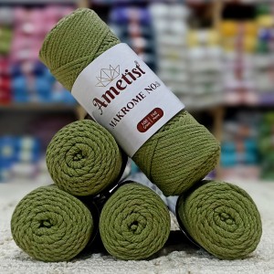 5 Adet (500 gr) Ametist Makrome No:3 El Örgü İpi - Mat Hareli Haki Yeşil