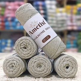 5 Adet (500 gr) Ametist Makrome No:3 El Örgü İpi - Yarı Mat Hareli Taş Rengi 