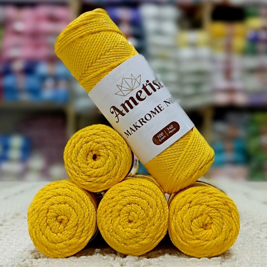 5 Adet (500 gr) Ametist Makrome No:3 El Örgü İpi - Yarı Parlak Kayısı Sarısı