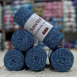 5 Adet (500 gr) Ametist Makrome No:3 El Örgü İpi - Yarı Mat Hareli Denim Mavi