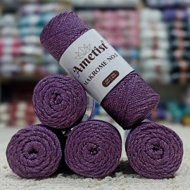 5 Adet (500 gr) Ametist Makrome No:3 El Örgü İpi - Yarı Parlak Hareli Mürdüm Mor