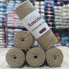 5 Adet (500 gr) Ametist Makrome No:3 El Örgü İpi - Mat Hareli Naturel Bej