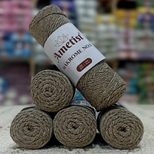 5 Adet (500 gr) Ametist Makrome No:3 El Örgü İpi - Mat Hareli Boz Kahve