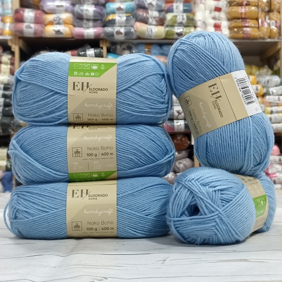 500 gr %75 Wool ED HOME Boho İhraç Fazlası El Örgü İpi - Mavi