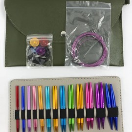 Knitting Vidalı Ayarlanabilir Deri Çantalı Titanyum Misinalı Örgü Şişi Seti RENKLİ 