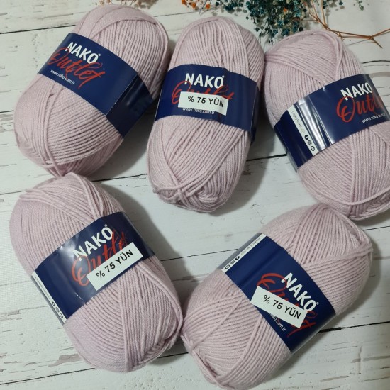  500 gr  Nako Outlet  %75 Wool El örgü İpi  - Pudramsı Lila