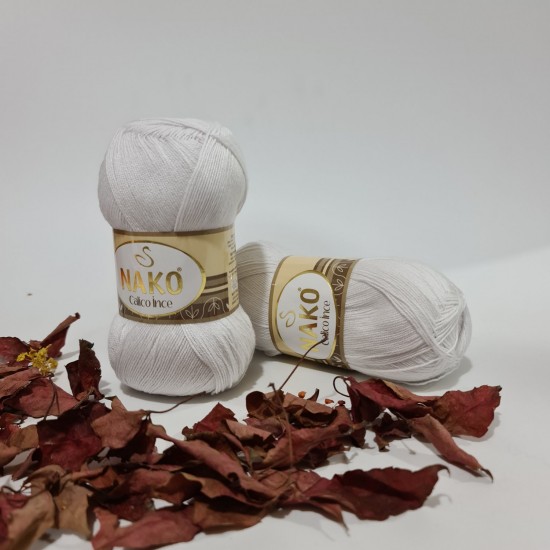 500gr Nako Calico İnce Pamuk Cotton-Beyaz