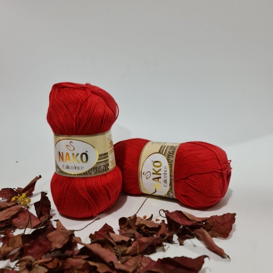 500gr Nako Calico İnce Pamuk Cotton-Kırmızı