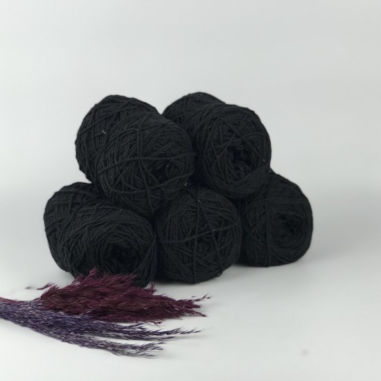 500 gr  Siyah Sarma Pamuk Cotton İhraç Fazlası El Örgü İpi -SİYAH